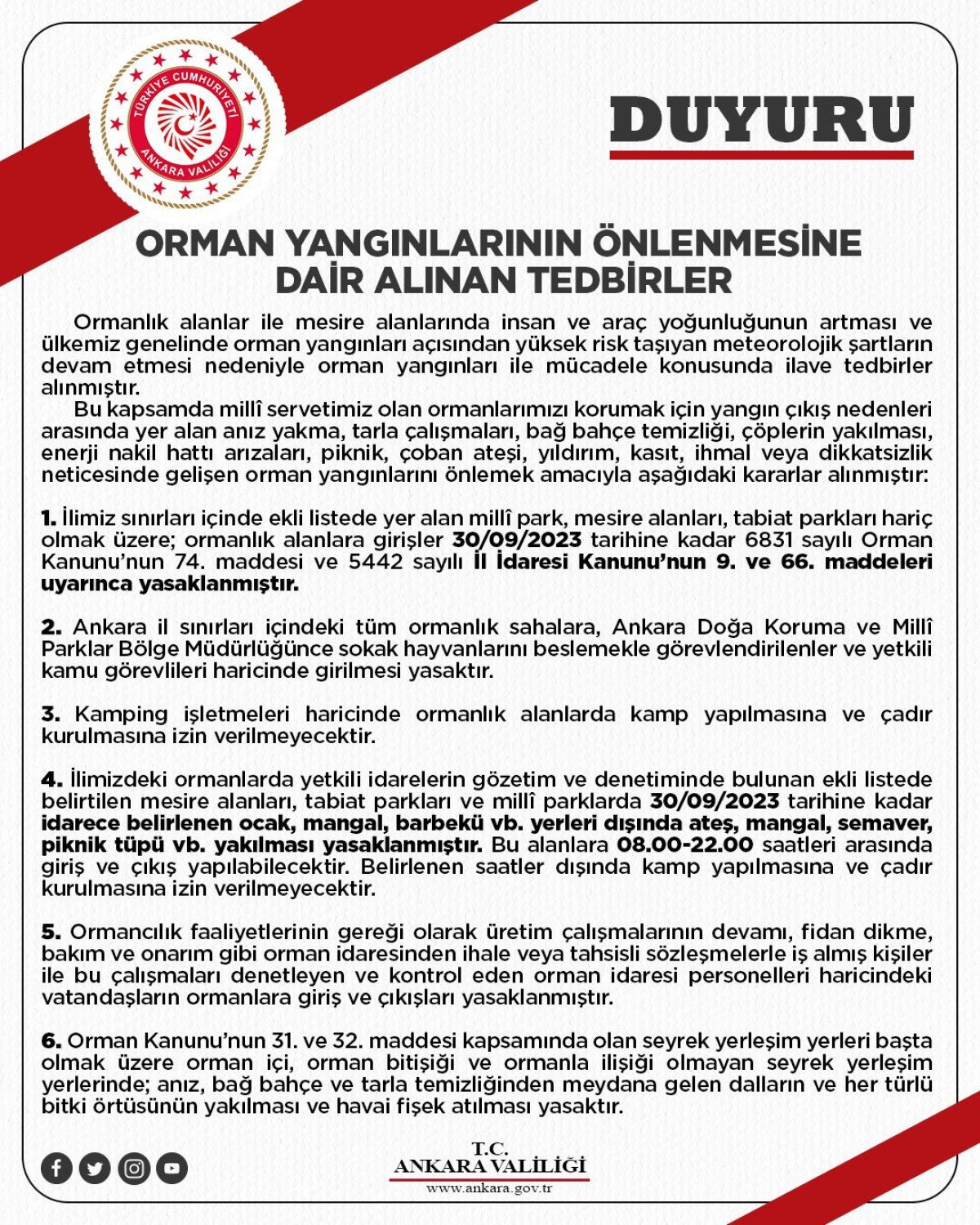 Ankara Valiliği açıkladı! Ormanlık alanlara girişler yasaklandı
