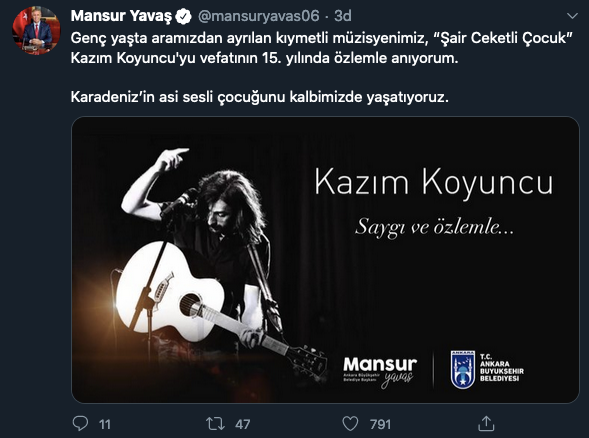 Mansur Yavaş'tan Kazım Koyuncu paylaşımı